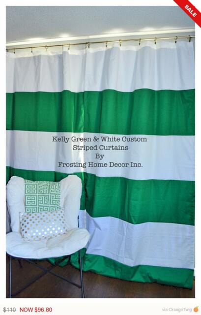 Custom Green Striped Curtains Nautical Window Treatments - image 1