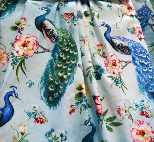 Peacock Blue Valance, Bird Feather Window Treatment, Rod Pocket Cotton Valence Color Top Topper Teal Kitchen Tropical Spring Decor - image 1