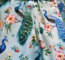 Peacock Blue Valance, Bird Feather Window Treatment, Rod Pocket Cotton Valence Color Top Topper Teal Kitchen Tropical Spring Decor - thumbnail 1