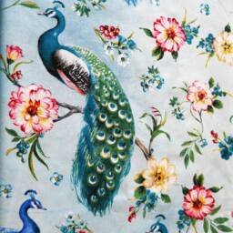 Peacock Blue Valance, Bird Feather Window Treatment, Rod Pocket Cotton Valence Color Top Topper Teal Kitchen Tropical Spring Decor - thumbnail 2