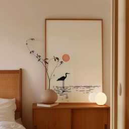 Japanese Crane Poster - Minimal Ink Line Art Print Red Sun Wall Decor - thumbnail 2