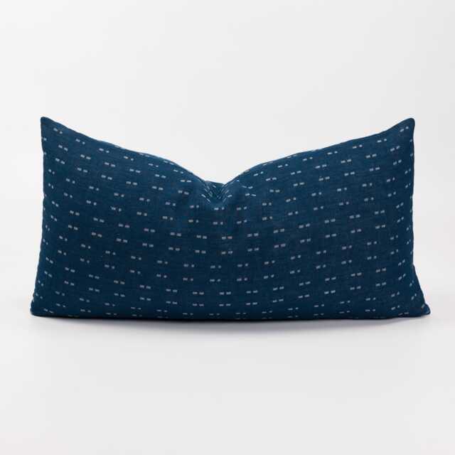Rustic Indigo Cotton Lumbar Pillow Cover, Minimalist Accent Cushion - image 1