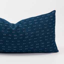 Rustic Indigo Cotton Lumbar Pillow Cover, Minimalist Accent Cushion - thumbnail 2