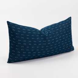 Rustic Indigo Cotton Lumbar Pillow Cover, Minimalist Accent Cushion - thumbnail 3