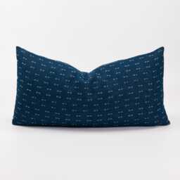Rustic Indigo Cotton Lumbar Pillow Cover, Minimalist Accent Cushion - thumbnail 1