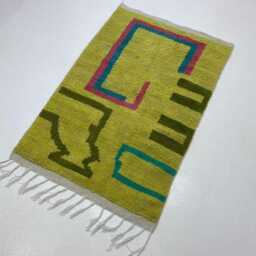 Green Berber Moroccan Wool Rug Handmade Boujaad Boho Decor - thumbnail 3