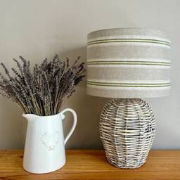 Linen Lampshade Or Ceiling Green Stripes Natural Washed French Linen - thumbnail 3