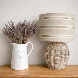 Linen Lampshade Or Ceiling Green Stripes Natural Washed French Linen - thumbnail 1