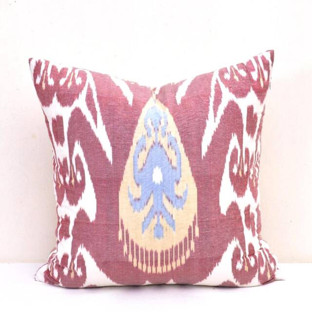 Handmade Silk Cotton Ikat Pillow Cover, Purple Decorative Cushion - 15x15 - image 1