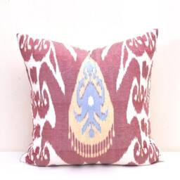 Handmade Silk Cotton Ikat Pillow Cover, Purple Decorative Cushion - 15x15 - thumbnail 1