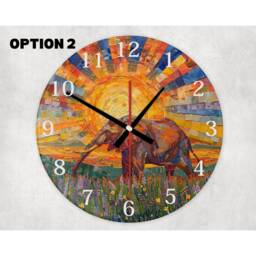 African Elephant Glass Wall Clock Faux Stained Mosaic - thumbnail 3