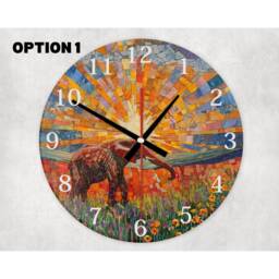 African Elephant Glass Wall Clock Faux Stained Mosaic - thumbnail 2