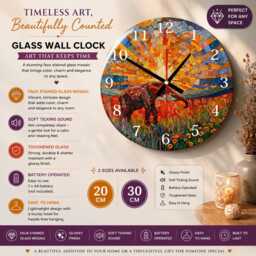 African Elephant Glass Wall Clock Faux Stained Mosaic - thumbnail 1