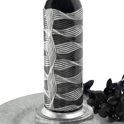 Black & Silver Wavy Wine Bottle Votive Candle Holder Decoupage Design - thumbnail 3