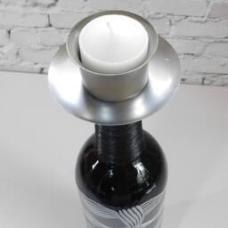 Black & Silver Wavy Wine Bottle Votive Candle Holder Decoupage Design - thumbnail 4