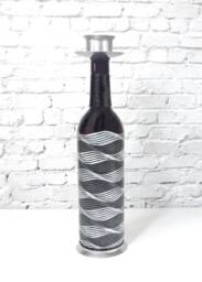 Black & Silver Wavy Wine Bottle Votive Candle Holder Decoupage Design - thumbnail 1