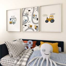 Set Of 3 Boys Nursery Wall Art Prints, Transport Of Construction Decor, Vehicle Construction, Boy - thumbnail 2