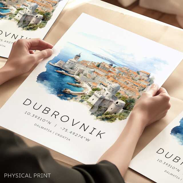 Dubrovnik Art Print, Poster, Croata Travel Unique Anniversary Gift, Croatia Map Coordinates, Wall - image 1