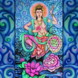 Goddess Tara - Uv Psychedelic Goa Tribe Space Festival Party Deco Wall Hanging Neon Backdrop - thumbnail 3