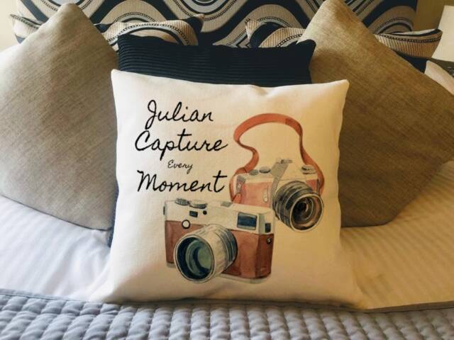 Personalised Capture Every Moment Country Canvas Cushion - Customised Linen Cover With Inner Filler Camera Gift - image 1