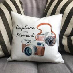 Personalised Capture Every Moment Country Canvas Cushion - Customised Linen Cover With Inner Filler Camera Gift - thumbnail 2