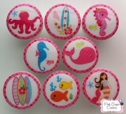 8 Key West Mermaid North Shore Knobs Under The Sea Kids Nursery Room Hibiscus Seahores Summer Surf Drawer Pull Bedding Decor Ocean - thumbnail 1