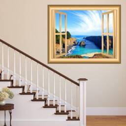 Scenic Landscape Wallpaper, Fake Window Decal, Wall Mural Art Beach Room Decor - Vwaq Nw33 - thumbnail 1