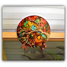 Bluebird Painting On Metal Round Metal Wall Art - thumbnail 3