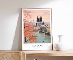 Cologne Poster, Germany European Cathedral Cityscape German Travel Art, Decor - thumbnail 1