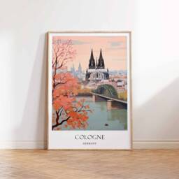 Cologne Poster, Germany European Cathedral Cityscape German Travel Art, Decor - thumbnail 3