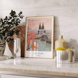 Cologne Poster, Germany European Cathedral Cityscape German Travel Art, Decor - thumbnail 2