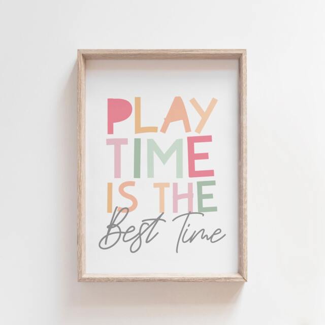 Playroom Prints, Wall Art, Play Time Is The Time, Girls Nursery Bedroom Decor, Pastel Art - image 1