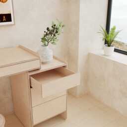 Birch Plywood Scandi Dressing Table Mid-Century Modern Desk With 5 Push-Open Drawers - thumbnail 3