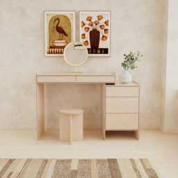 Birch Plywood Scandi Dressing Table Mid-Century Modern Desk With 5 Push-Open Drawers - thumbnail 2