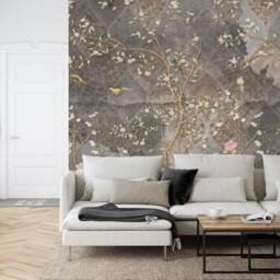 Chinoiserie Floral Wallpaper Mural, Grunge Tile Art Peel & Stick - thumbnail 3