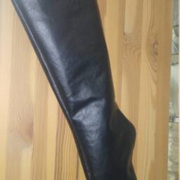 "New Black Faux Leather Christmas Stocking ""Winged Cross" - thumbnail 4