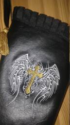"New Black Faux Leather Christmas Stocking ""Winged Cross"