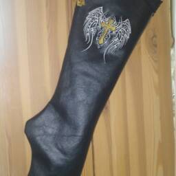 "New Black Faux Leather Christmas Stocking ""Winged Cross" - thumbnail 2