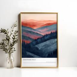 Shropshire Hills Print Misty Sunrise Landscape Art Poster - thumbnail 2