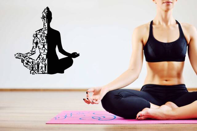 Yoga Pose Wall Decal Lotus Mandala, Buddha Decor T629 - image 1