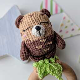 Crochet Baby Rattle Otter Handmade Cotton Newborn Toy - thumbnail 3