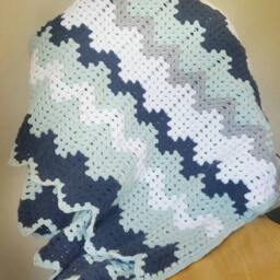 Navy Crochet Blanket. Crochet Handmade Afghan. Throw. Baby Shower Gift - thumbnail 2