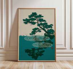 Japanese Tree Reflection Print, Zen Nature Wall Art, Minimalist Landscape Artwork, Calm Botanical Home Decor, Serenity Art - thumbnail 1