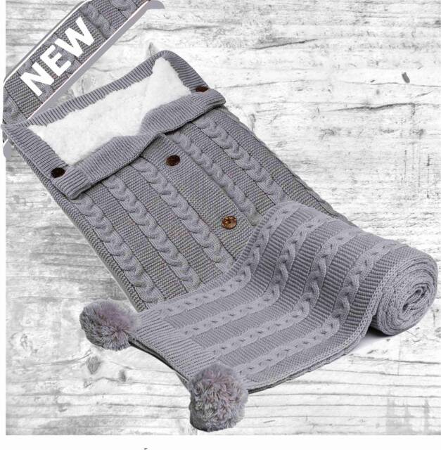 Personalised Embroidered Baby Deluxe Blanket & Swaddle Carrier Wrap With Large Matching Pom Poms - image 1