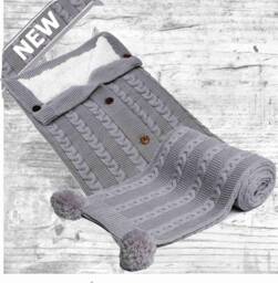 Personalised Embroidered Baby Deluxe Blanket & Swaddle Carrier Wrap With Large Matching Pom Poms - thumbnail 1
