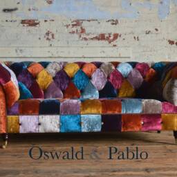 Unique British Handmade 3 Seater Bright Multicoloured Patchwork Velvet Fabric Chesterfield Sofa - thumbnail 2