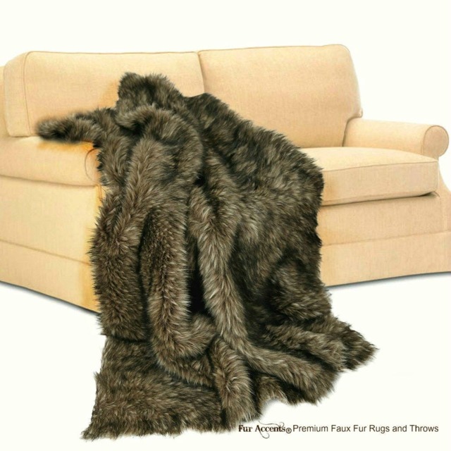 Luxury Faux Fur Throw Blanket - Medium Brown Wolf, Minky Lining, Usa Made - image 1