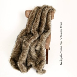 Luxury Faux Fur Throw Blanket - Medium Brown Wolf, Minky Lining, Usa Made - thumbnail 2