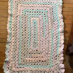 Hand-Made Crocheted Pink & Blue Afghan/Lap Blanket - thumbnail 4