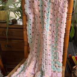 Hand-Made Crocheted Pink & Blue Afghan/Lap Blanket - thumbnail 2